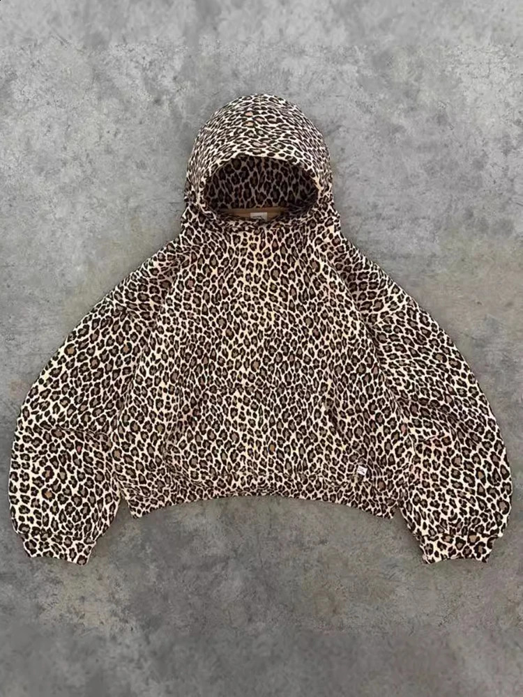 American retro leopard print hooded sweatshirt womens autumn long sleeved top hooded sweatshirt streetwear hip-hop zipper Y2K sportswear style 240910