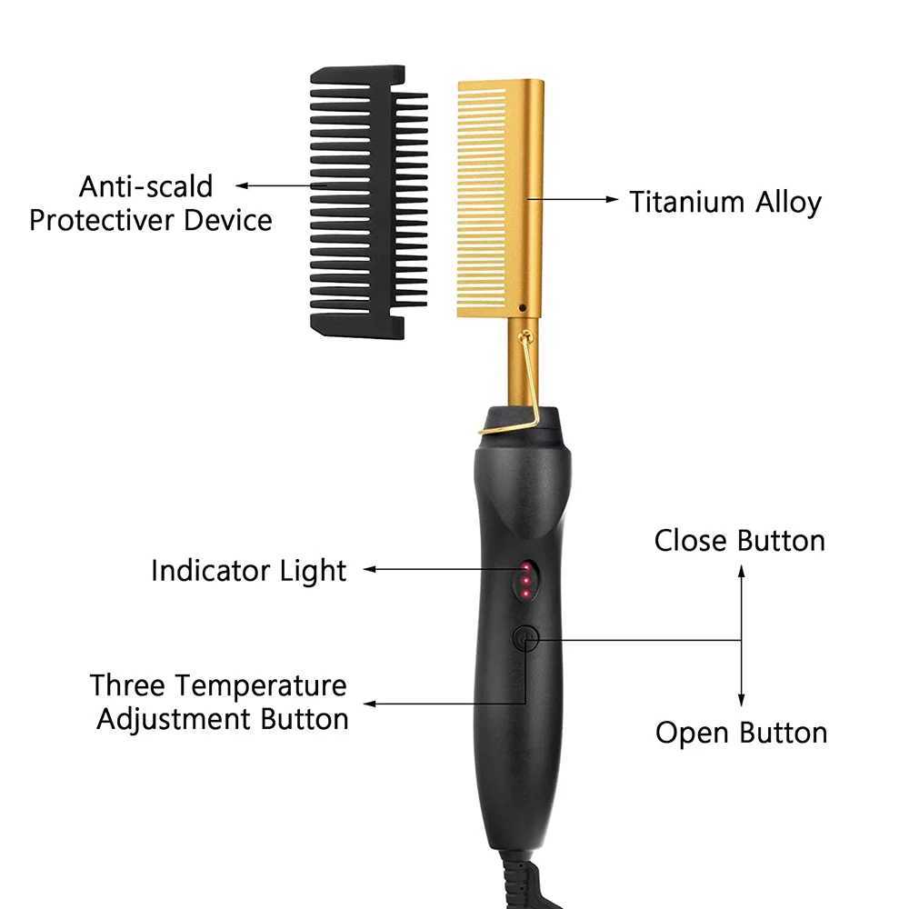 Electric Hot Heating Comb 3-in-1 Hair Straightener Hair Smooth Flat Iron Straightening Brush for wigs Curling Iron W250610