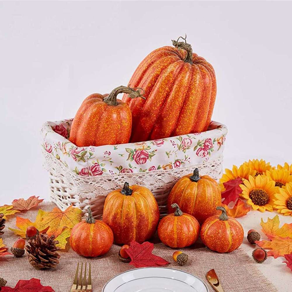 7Pcs Artificial Pumpkin Halloween Decoration Thanksgiving Harvest Festival Fall DIY Craft Halloween Home Party Decoration Props Cc8