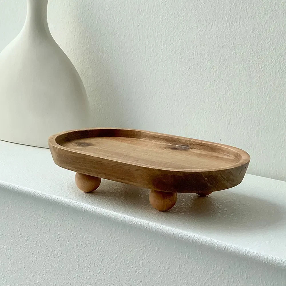 Wooden Round Oval Tray: Creative Aromatherapy Key Storage, Decorative Dessert & Photograpp