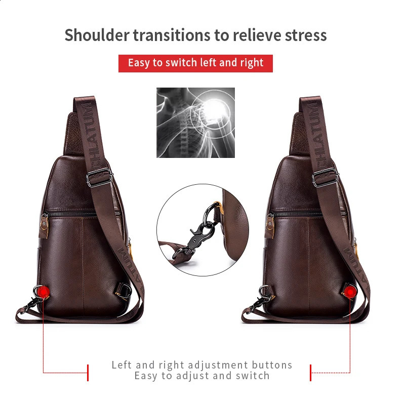 Schlatum Mens Leather Sling Bag Multi functional Retro Cross Chest Bag Large Capacity 240907