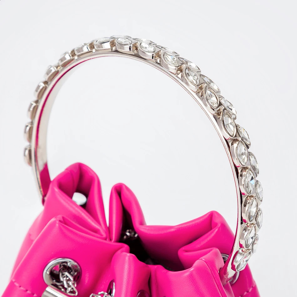 Crystal metal ring handbag for women y tassel satin bucket cross body bag colorful bead wallet wedding party 240910