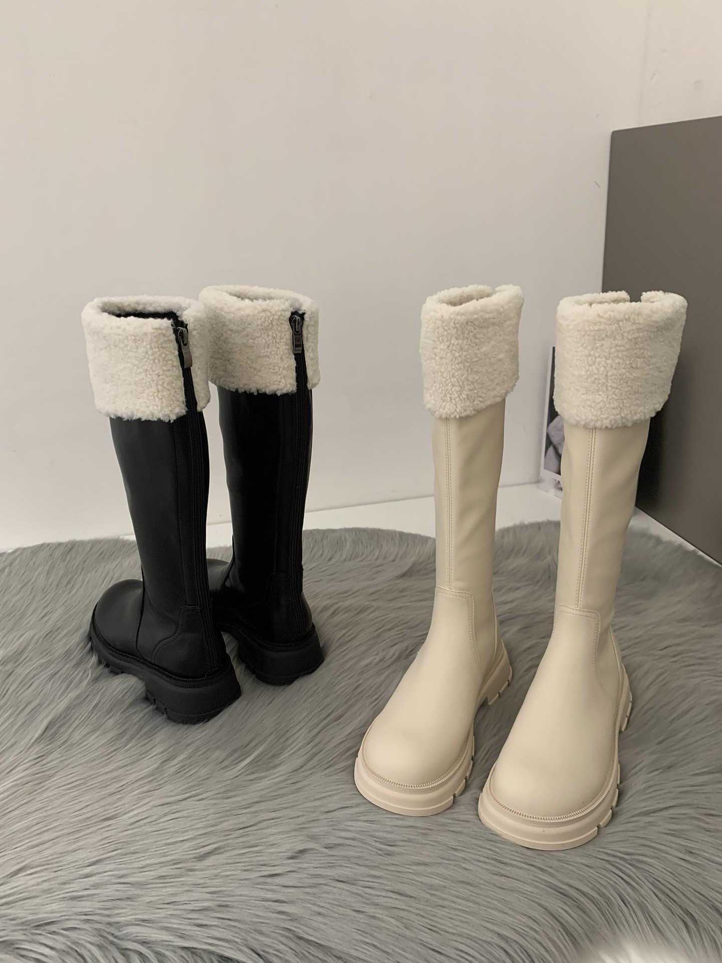 CMM Thick Soled Snow Boots White Fur Shoes Boys Velvet Cotton Boots Long Boots Knight Boots