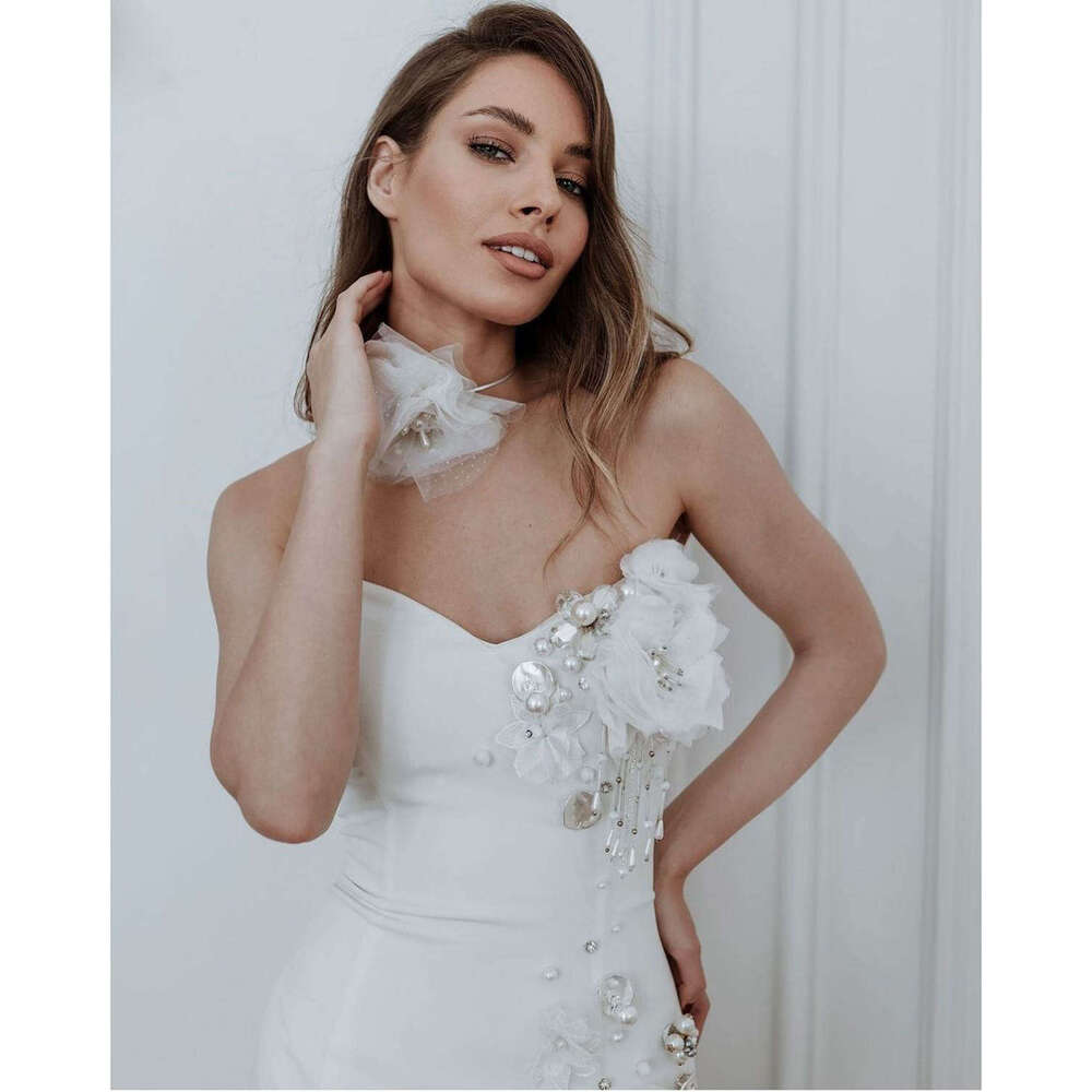 Elegant Evening Dresses Mermaid Strapless Appliques Pearls Sleeveless Prom Gown Party Dress Vestido De Noite Custom Made 0228Lz