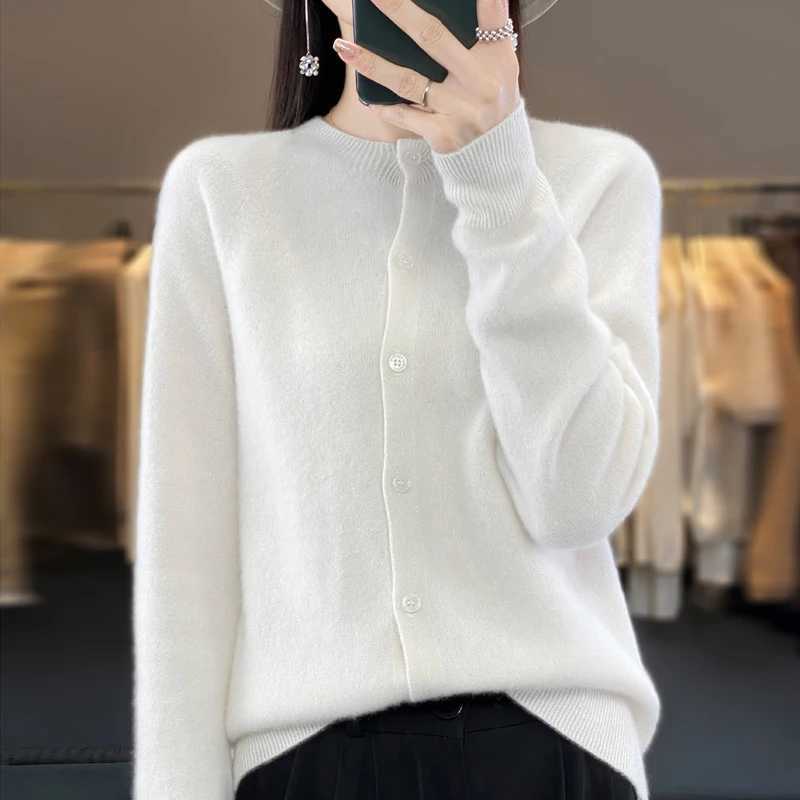 New Fashion O-neck Sweater Cardigan Women Autumn Winter 100% Merino Wool Sweaters Female Clothe Knitted Long Sleeve Tops M240910