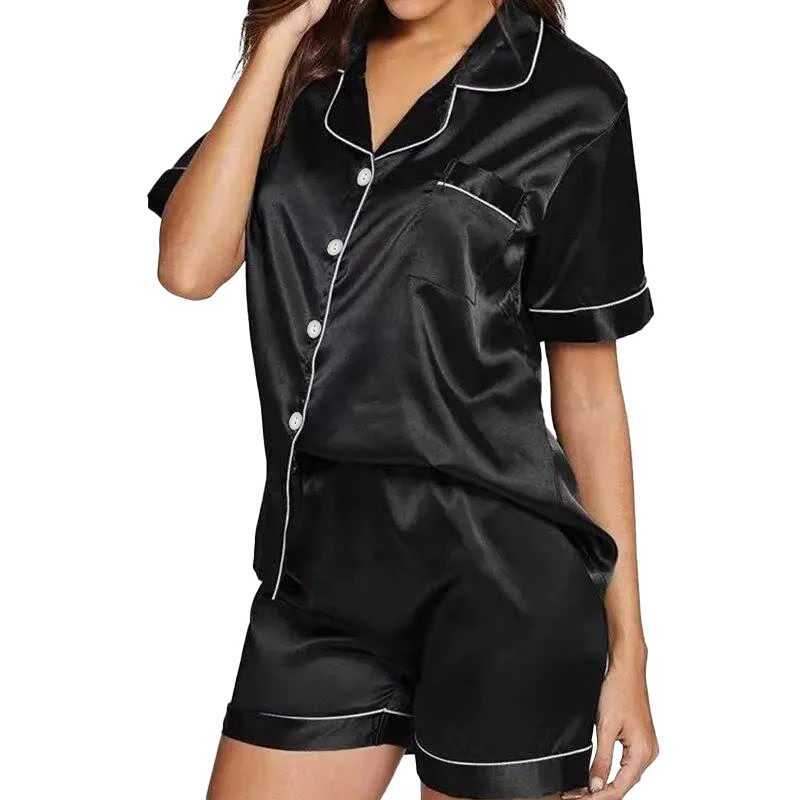 Summer Solid Sets Sleepwear Fashion Women Faux Korean Silk Pajama Piiama 2 Pieces Night Wears for Sleeping Home Suit OutfitsX24