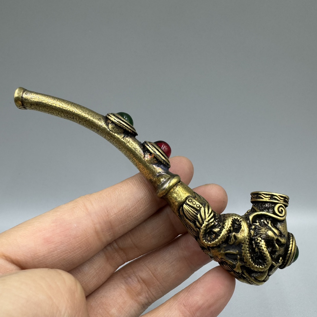 Smoking pipes Pure copper dry tobacco pole brass cigarette bag pot dual purpose filter cigarette holder old style pipe -2