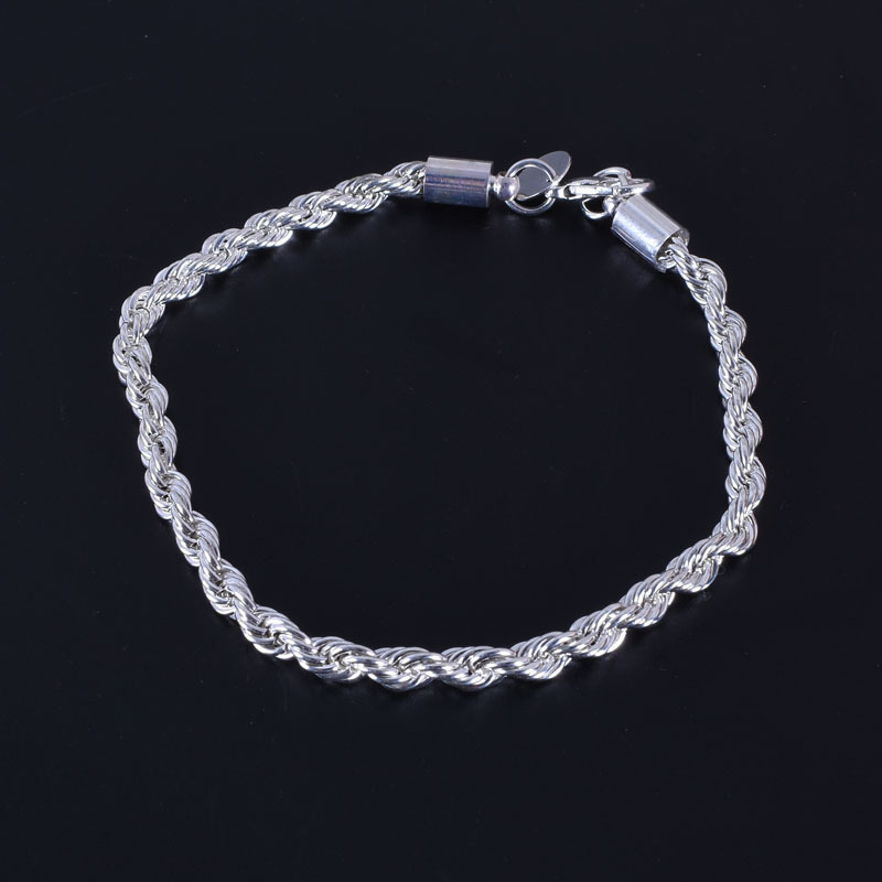 4MM Twisted Rope Chain Bracelet 925 Sterling Silver Plated Charm Bracelets Chains for Beads Party Wedding Jewelry Gift Wholesale Price