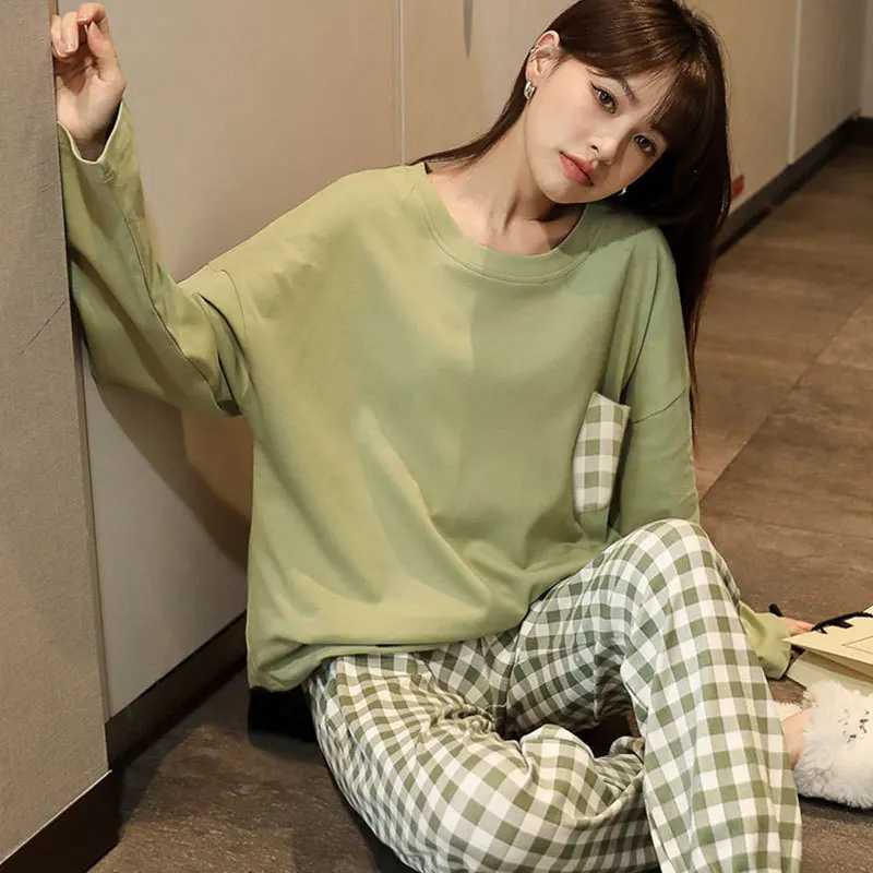Womens 2-Piece Spring Autumn And Summer Pajamas Womens Long Sve New Korean Version Fashion Casual Ladies Loungewear SetXJ250220
