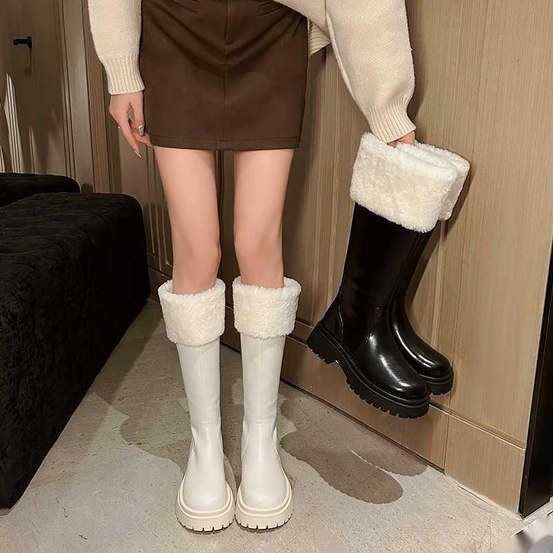 CMM Cowhide Velvet Thick Bottom Knight Boots Womens Over the Knee Boots Snow Boots Warm Cowhide Tall Boots