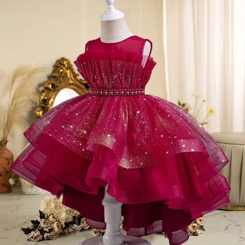 Summer Childrens Dress Birthday Party Sparkling Sleeveless Girl Princess Dress 3-12 Year Old Tail Net Evening Dress 240902