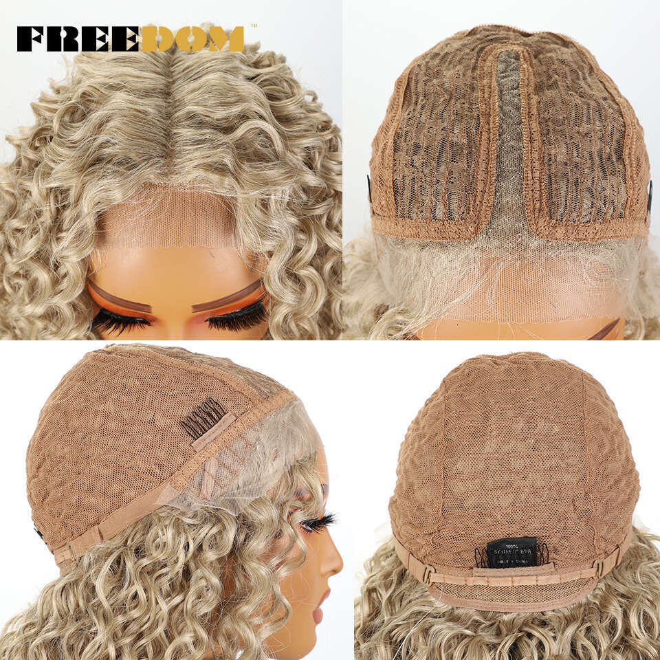 FREEDOM Synthetic Front For Women Ombre Brown Blonde Lace Wig BIO 22 26 30 inch Curly Hair Cosplay Wigs