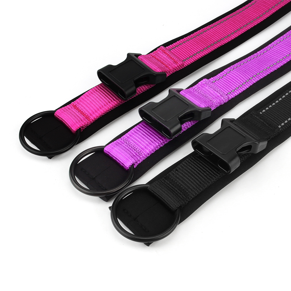 Nylon Dog Collar, Adjustable Reflective Pet Collar with Submersible Padding & D-Ring Outdoor Dog Walking for Small and Large Dog