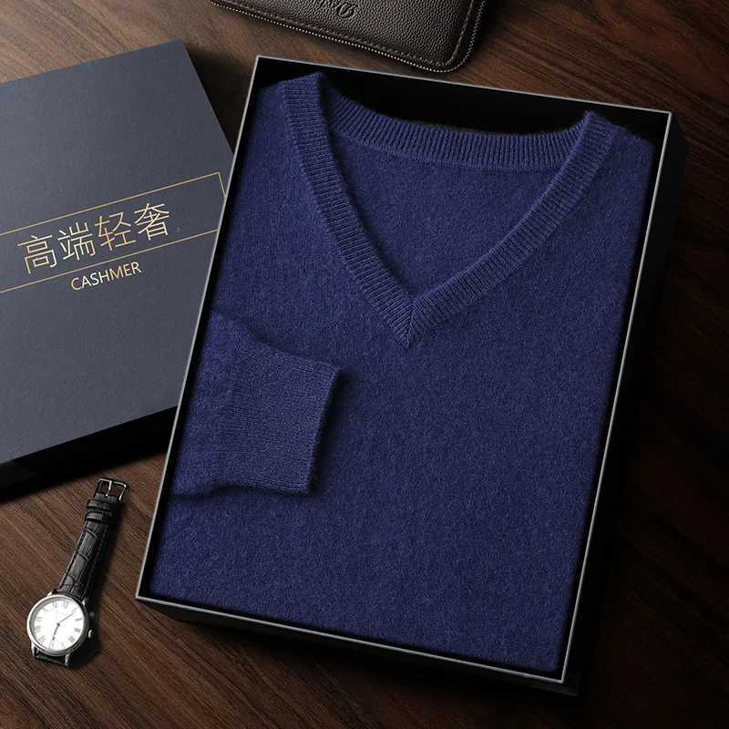 Brand new 100% pure cashmere mens V-neck high-end luxury business casual sweater autumn and winter knitted cashmere sweater W240909