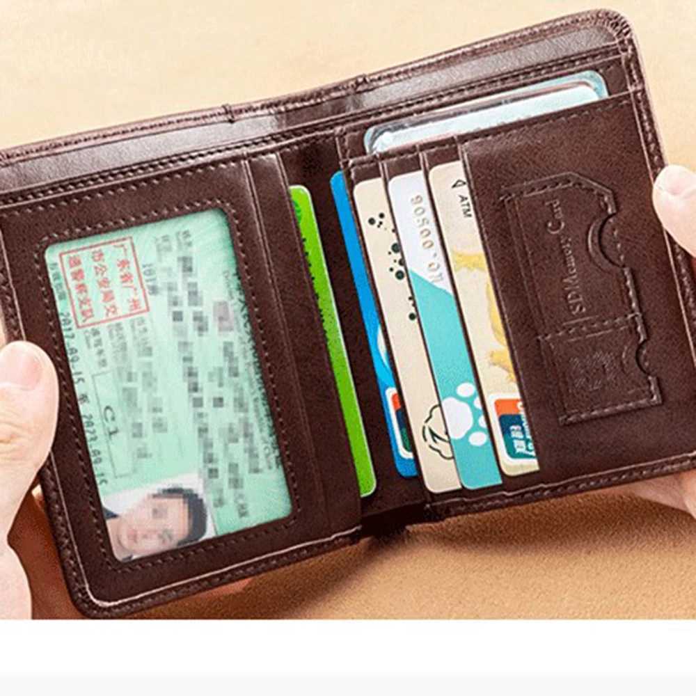 PU leather RFID wallet mens ultra-thin vertical wallet black ultra-thin short ID card holder minimum mens brown wallet Z250411