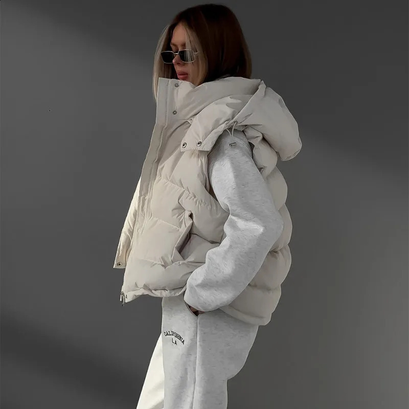 Talenza Womens Sleeveless Down Jacket Winter Hooded Warm Fashion Loose Vest Street Leisure Park 240910