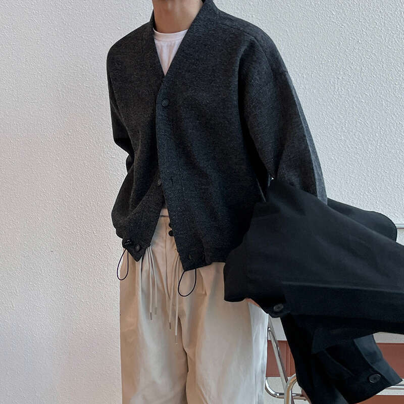 MYQ cardigan men's spring and autumn Korean loose trendy jacket for casual wear with lazy style