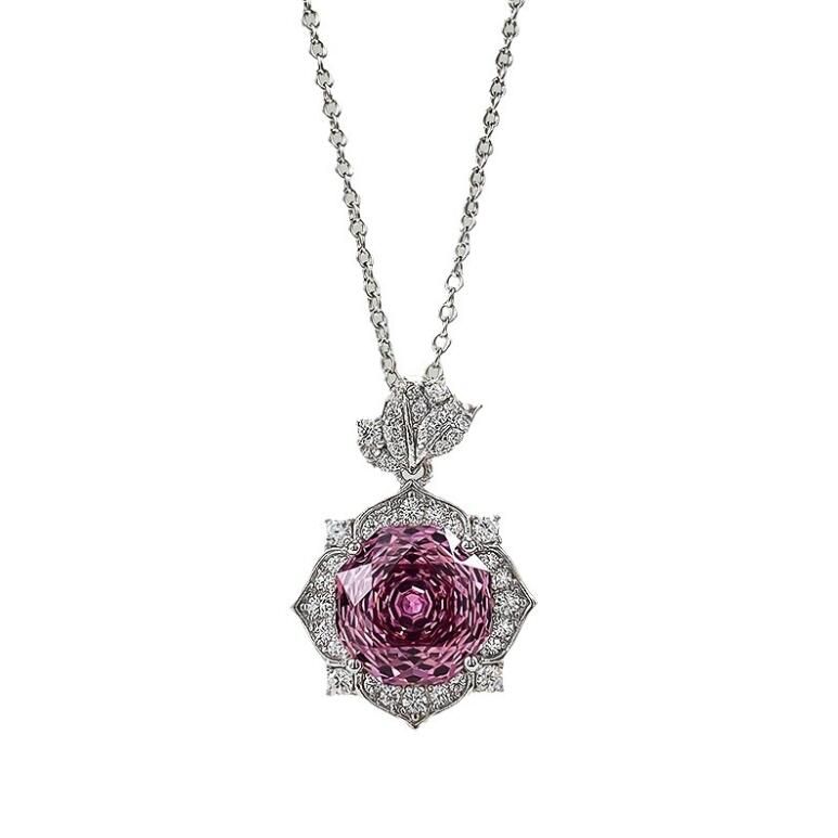 Sterg Sier Rose wer Pendant Necklace, Real Moissanite Dia Amethyst, Jewelry for Women