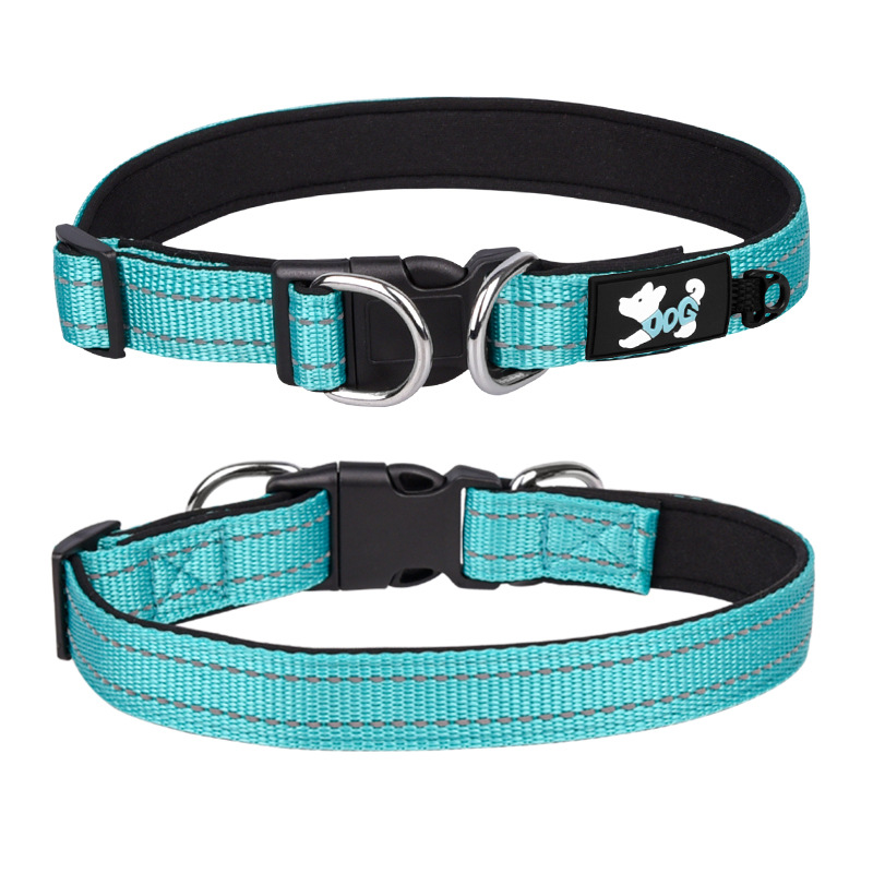 Nylon Dog Collar Medium Large Reflective Double D Ring Pet Collar with Adjustable Buckle & Comfort Neoprene Backing Pet Supplies