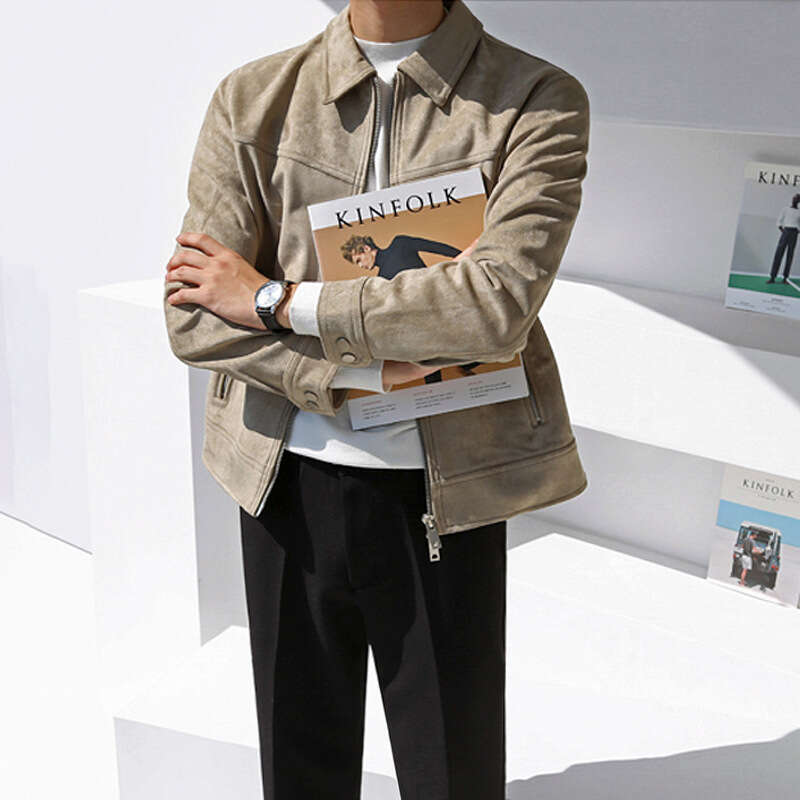 MYQ Men's Spring New Korean Edition Loose Trendy Casual Suede Short Collar Work Jacket