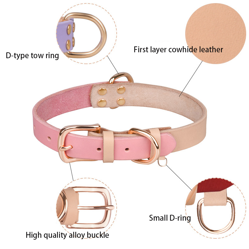 New Leather Dog Collars for Small and Large Dogs,Fashion Stitching Pet Collars Adjustable Size Design Rivet Reinforced Pet Suppy