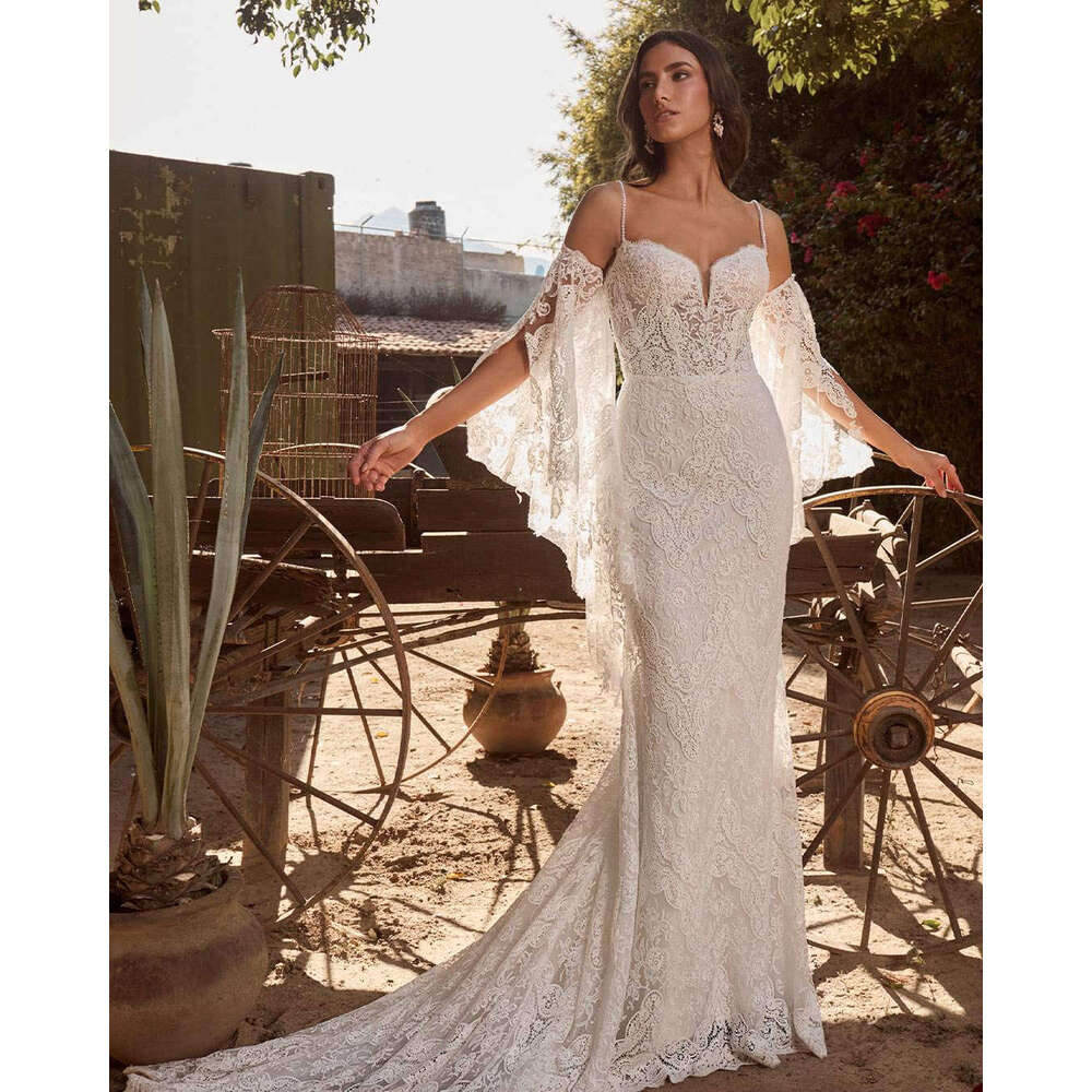Dresses Pretty Mermaid Spaghetti Strap Appliques Lace Backless Or Length Princess Bride Wedding Dress Custom Made