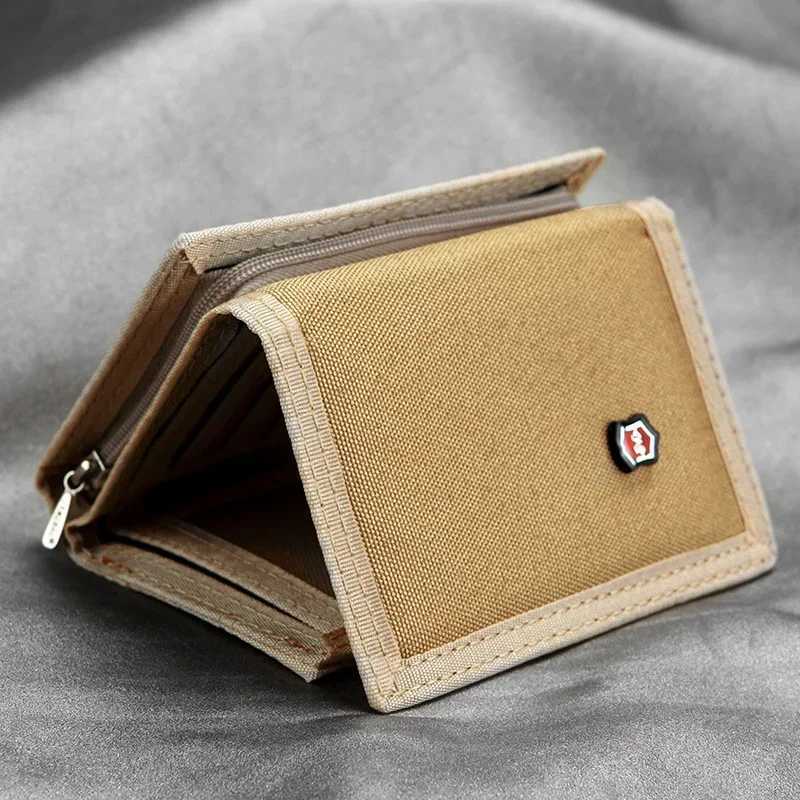 Mens 5-color Korean three fold coin wallet canvas wallet solid color fashionable ultra-thin multifunctional classic portable card holder Z250411