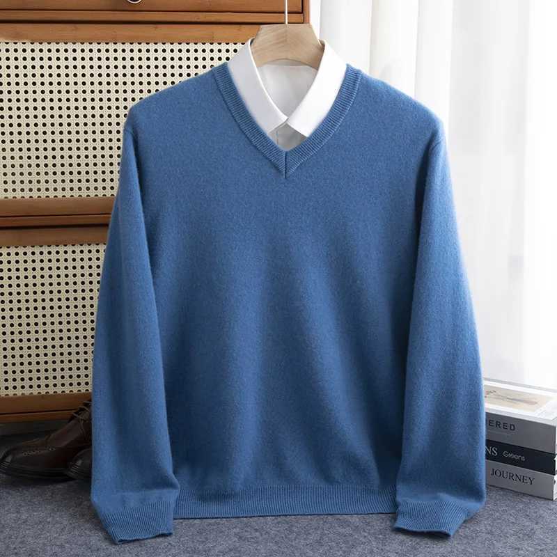 100 Pure Merino wool Sweater Mens VNeck Pullovers Knit Large Size Cashmere Fall Winter New Long Sleeve HighEnd Jumpers TopsXJ251022