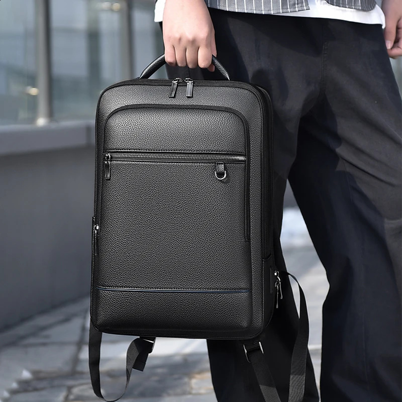 Executive backpack mens PU leather backpack USB charging briefcase travel laptop business shoulder bag men 240910