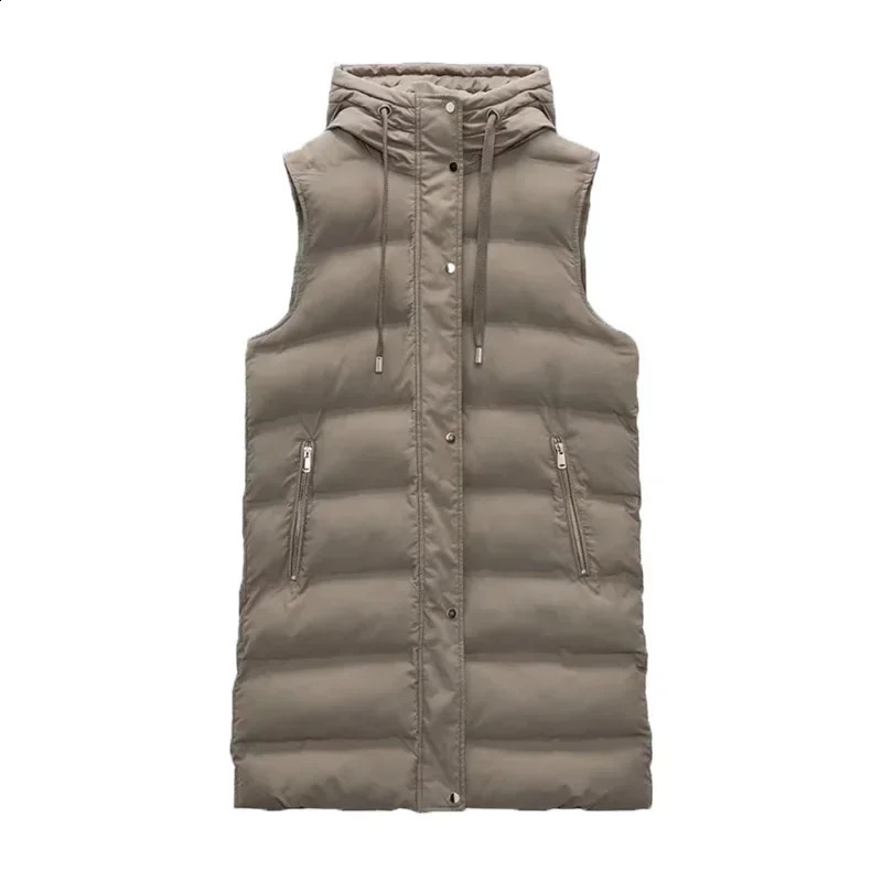 Womens vest fashion winter artificial leather apron long jacket hooded white sleeves PU womens clothing top 240910