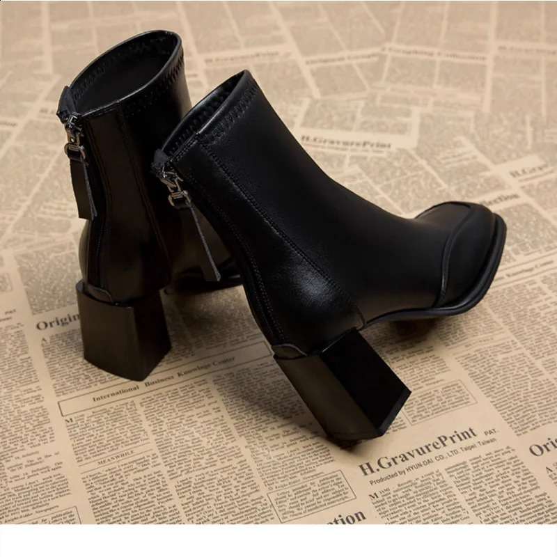 Booties Very High Heels Shoes for Women Heeled Brown Leather Footwear Work Short Female Ankle Boots Pu Sale Y2k Autumn Quality 240910