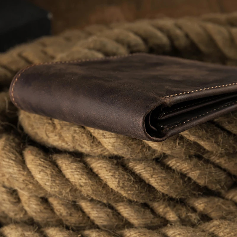 Genuine leather wallet for men vintage card holder crazy horse cowboy currency casual daily use bill 240910