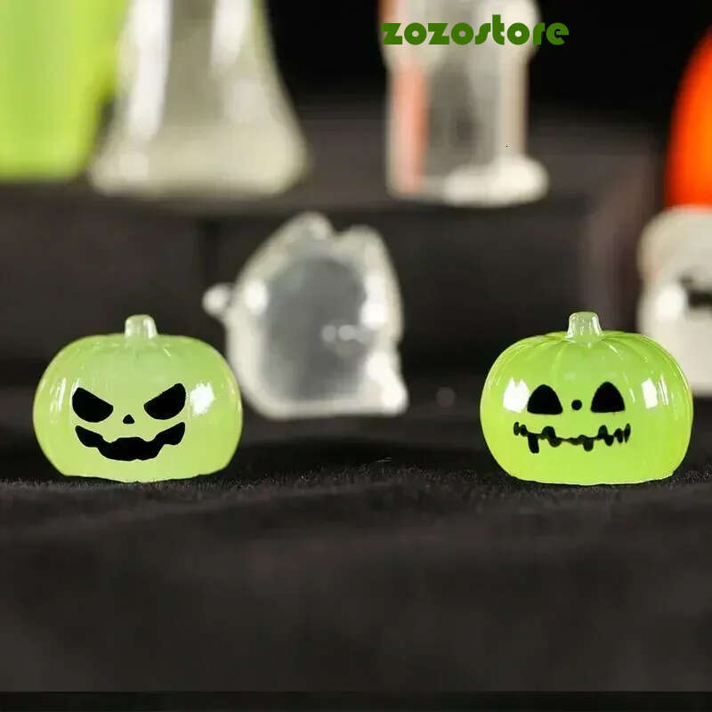 6Pcs Mini Luminous Figures Mini Cat Ghost Pumpkin Bat Skull Candle Glow In Dark Micro Landscape Miniatures For Holiday Halloween 8Bc