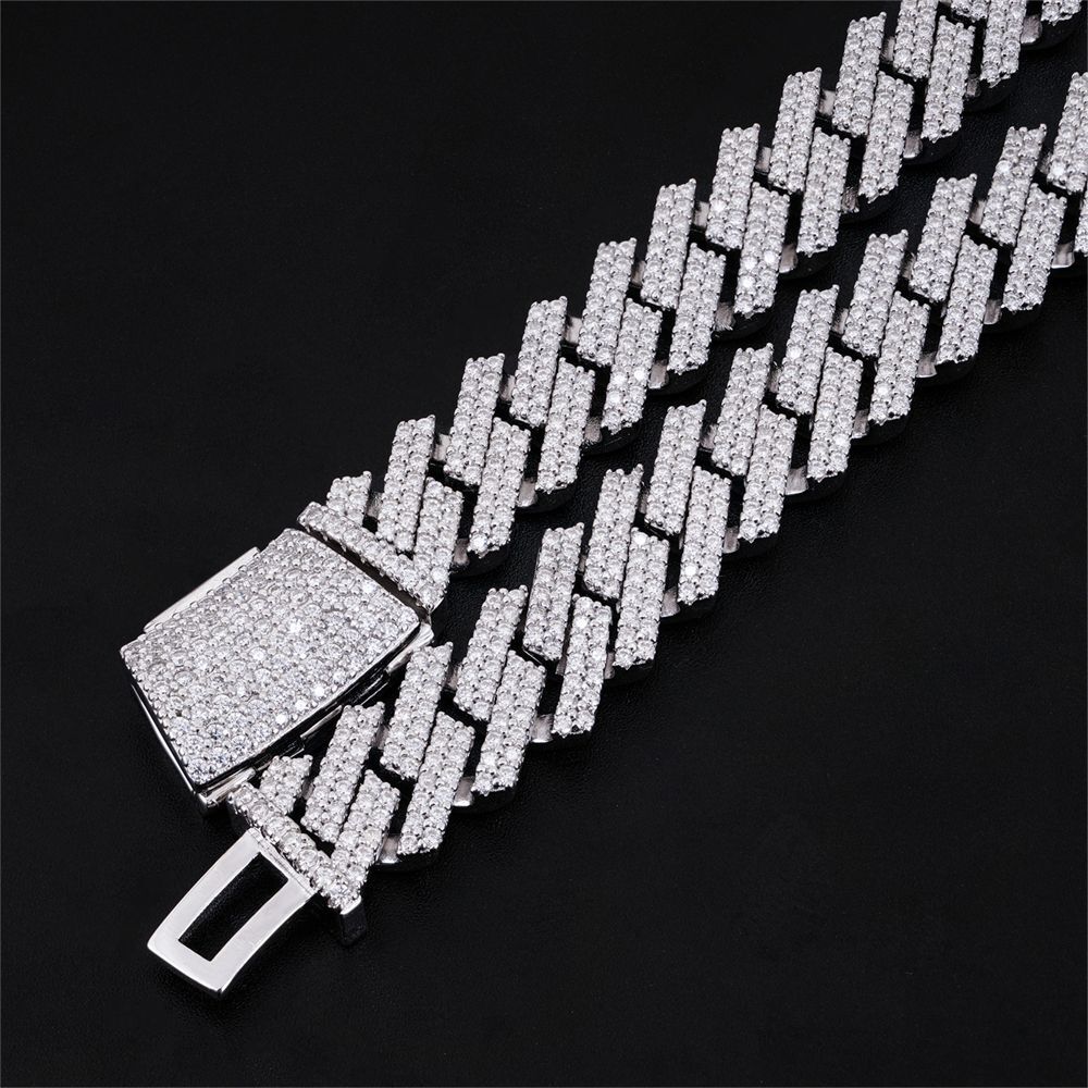 New Arrival Passed Dia Tester Mossanite for Men 12mm Sier Hip Hop Iced Out Jewelry Moissanite Cuban Link Chain Through testing