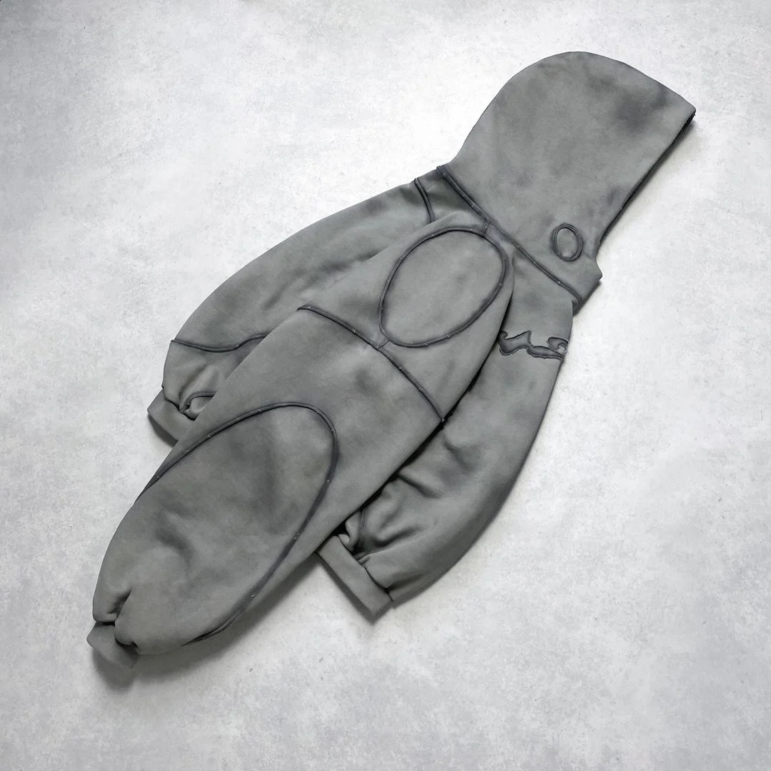 Wilderness style three line washed and faded hoodie sweater texture pure cotton simple loose couple hoodie 240909