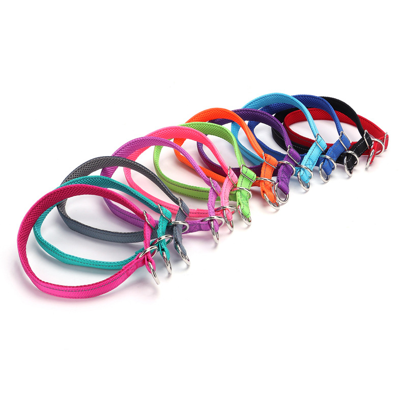 Adjustable Pet Collar Nylon Reflective Mesh Lined Anti-Suffocation P Chain Dog Chain Dog Collar for Medium & Large Dogs Training