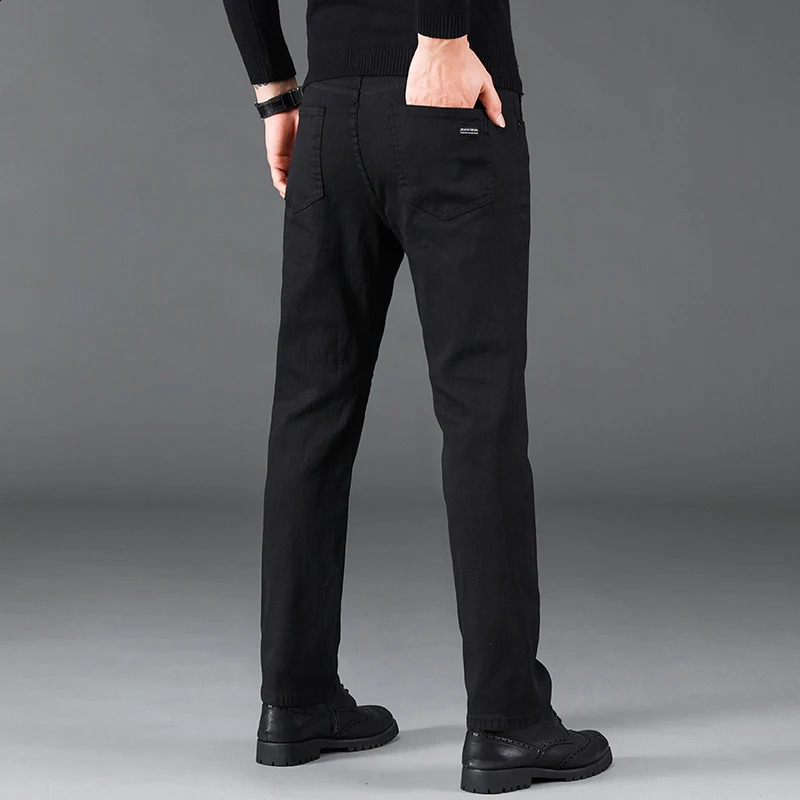 Casual Mens Classic Style Stretch Y2k Jeans Fashion Male Pure Black Business Denim Pants Elastic Cotton Regular Trousers 240911