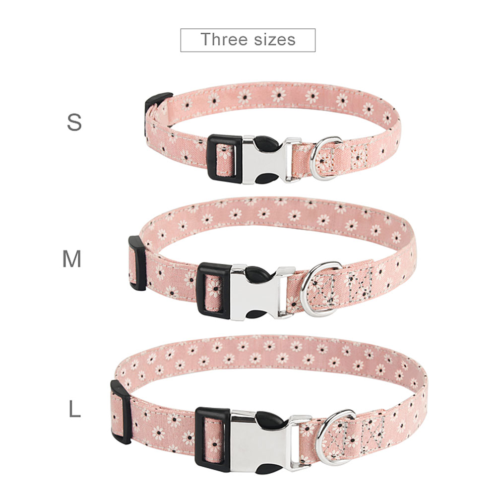Newest Cute Dog Collar Floral White Daisy ,Adjustable Printing Pet Collar with Metal Buckle for Dogs and Cats Pet Accessories