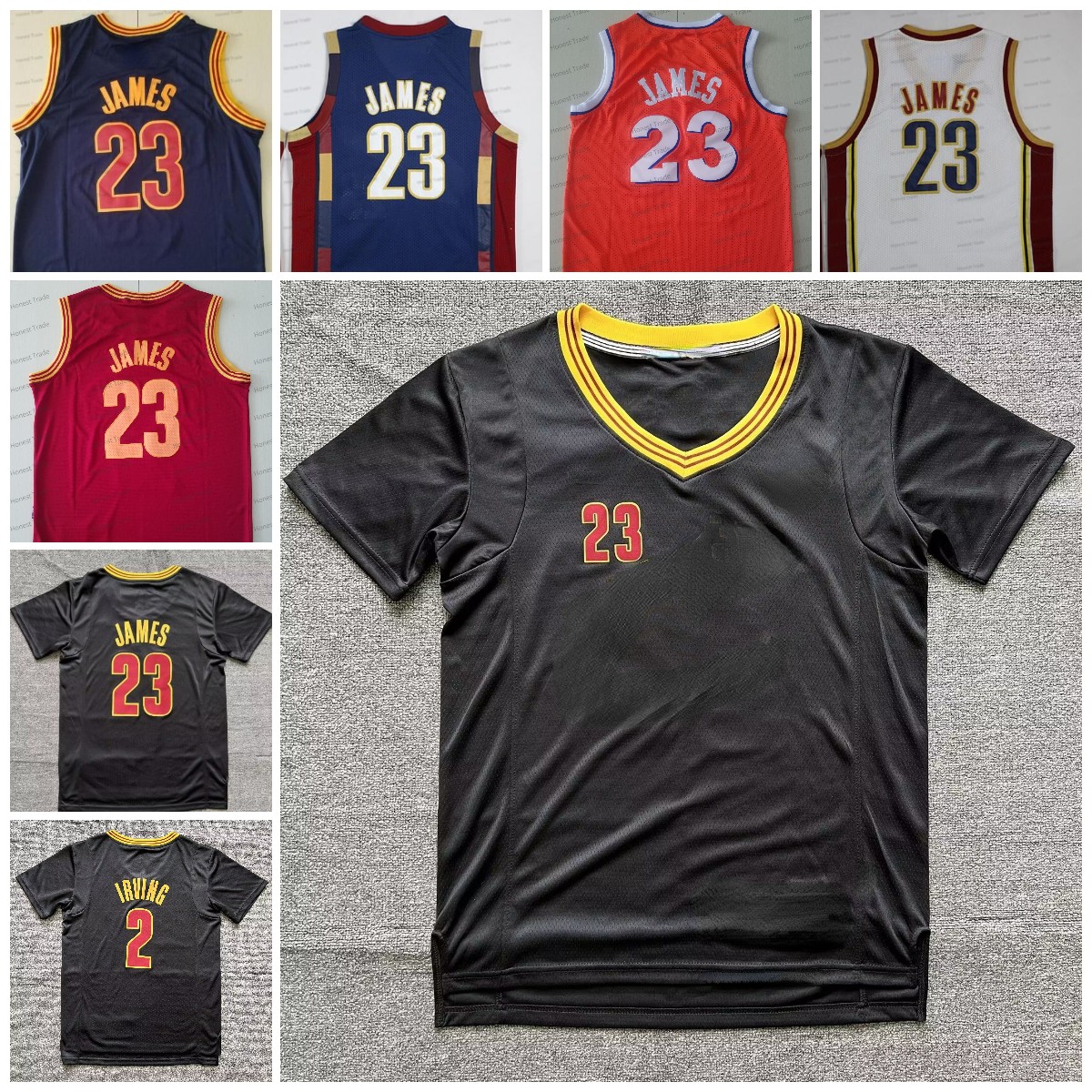 Kyrie Irving Retro James Jersey - Men's Short Sleeve Basketball Shirt in Red & Black #2 #23