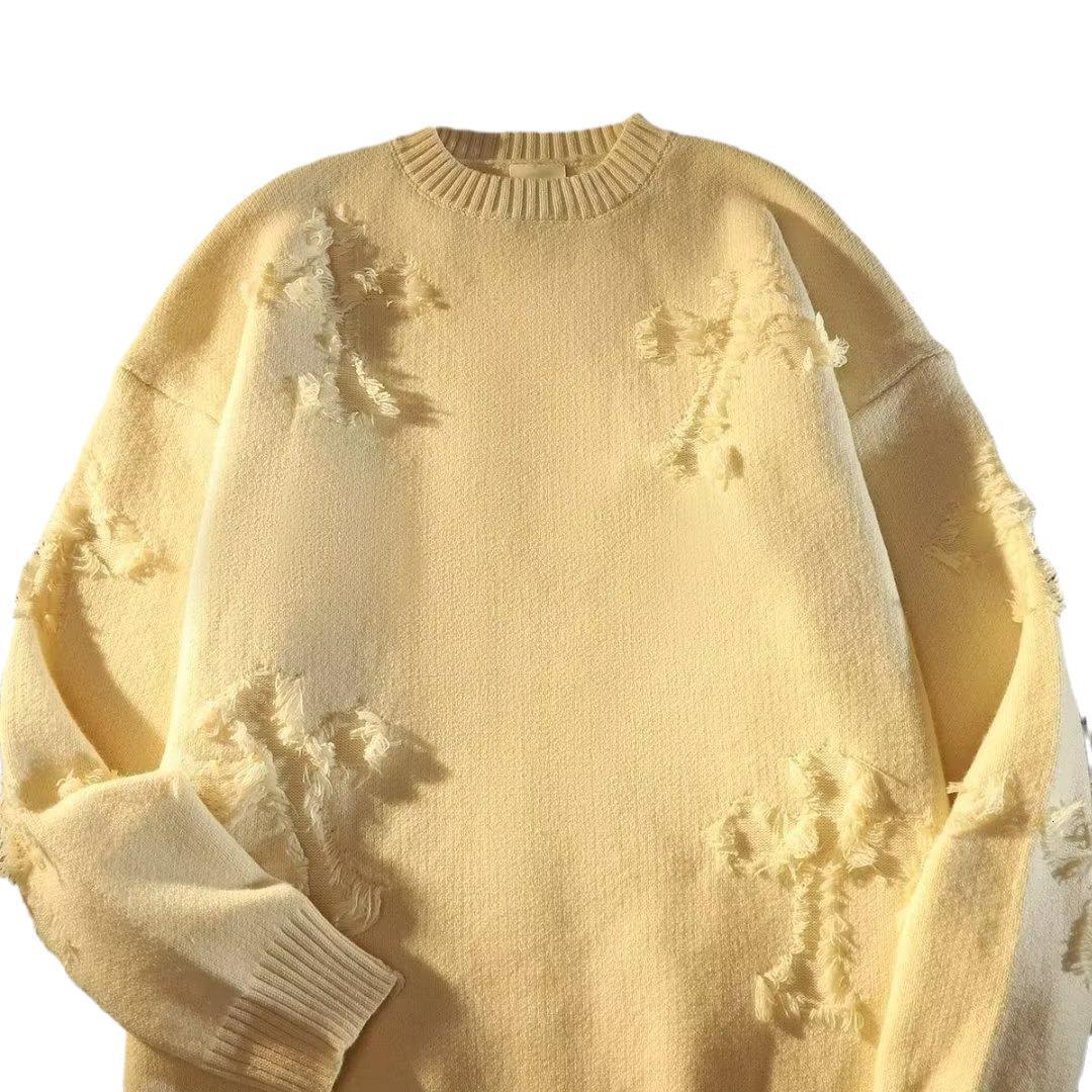 Men Sweaters Autumn and winter torn sweater mens round neck pullover trendy high street American retro Japanese youth knitted sweater Mens crew neck s