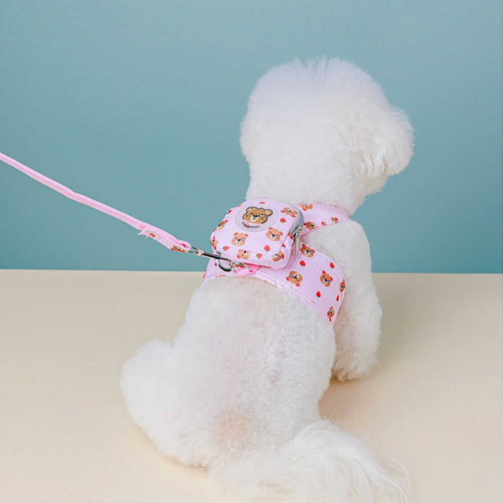 Cartoon Dog Chest Strap Backpack Adjustable Breathable Bear Pet Backpack with Traction Rope Dog Snacks Bag
