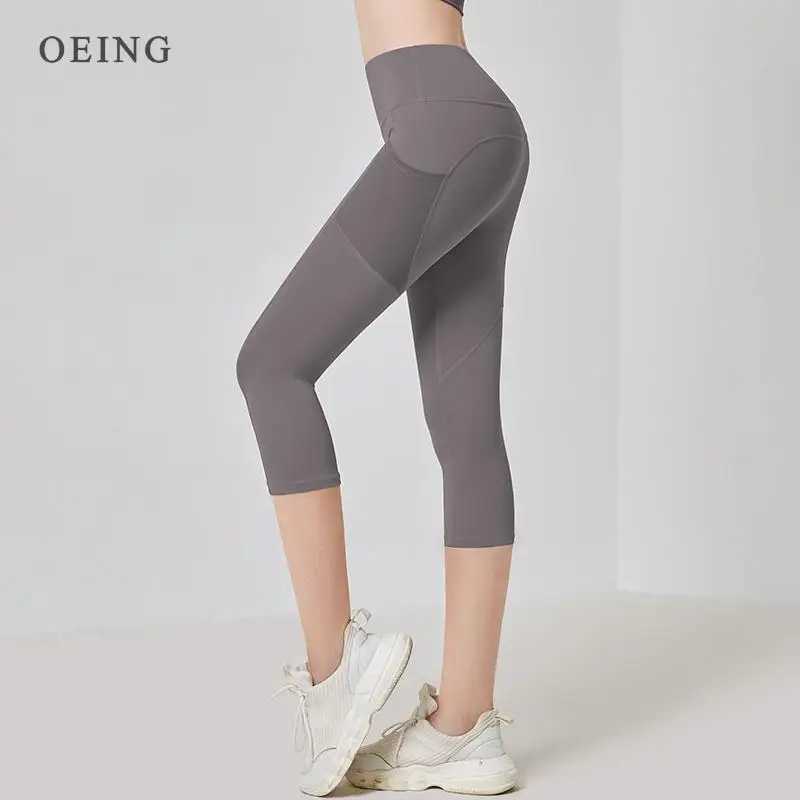 Yoga Pants Women Sport Leggings High Waist Cropped Yoga Pants Elastic Mesh Pocket Running Capris Gym Crop Leggings Slim Fitness Tights M240910