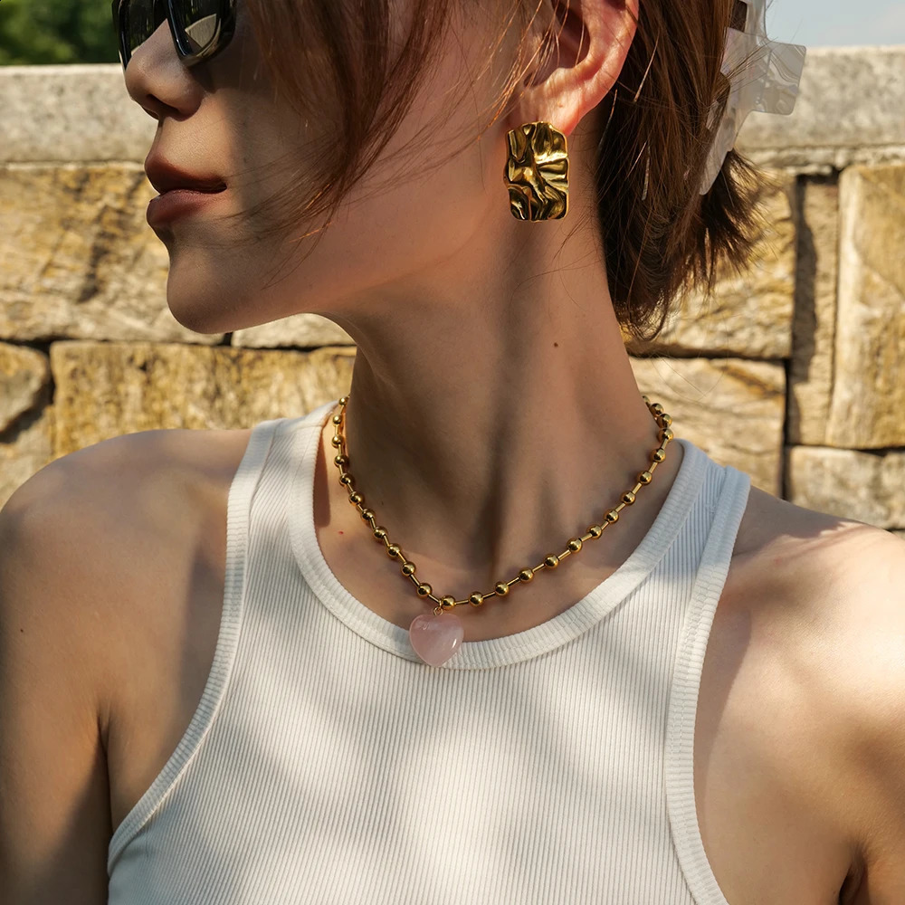 Uworld Minimalist Jewelry 18K gold-plated stainless steel ball bead chain necklace for women para mujer 240911