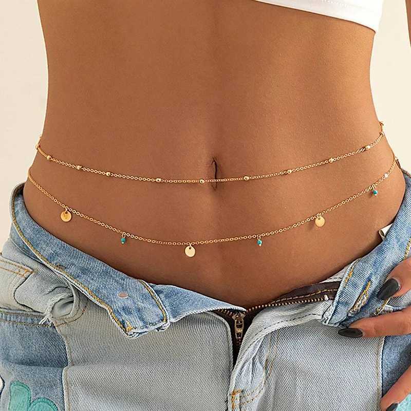 Sexy Double Thin Chain Womens Waist Chain Charming Butterfly Stainless Steel Belly Chain Summer Beach Bikini Body JewelryX2409