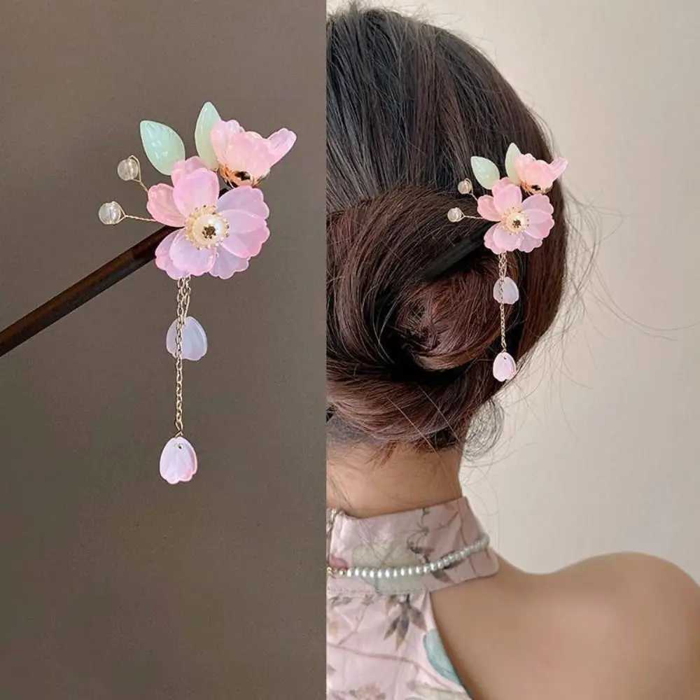 Vintage Wooden Hair Stick Chinese Style Winding Flower Hairpin With Tassel Classical Elegant Lady Hair Clip Hair AccessoriesX2409