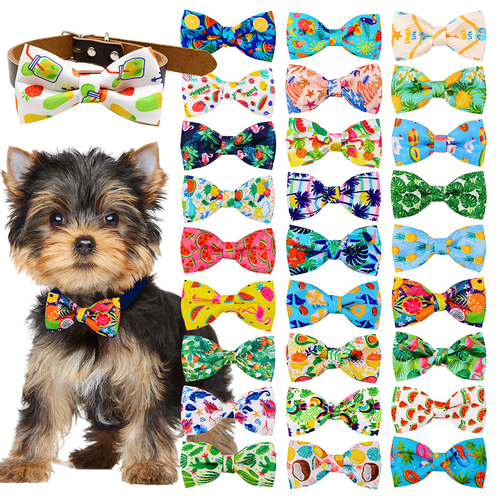 10PCS Removable Dog Bow Ties With Elastic Bands Summer Fruit Print Puppy Bowties Dog Collars Pet Grooming Accessories For Dogs