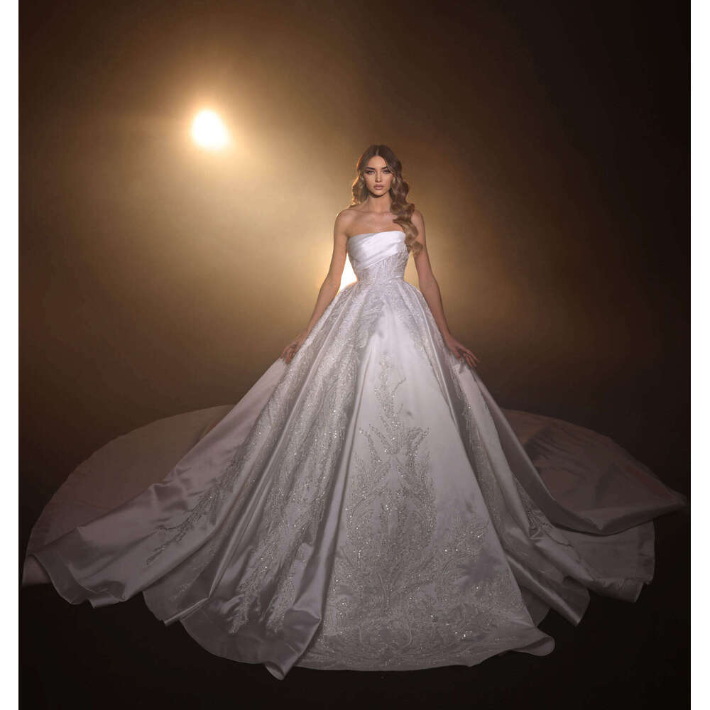 Dresses Ful Ball Gown Strapless Appliques Sequined Or Length Bride Wedding Dress Vestido De Novia Custom Made