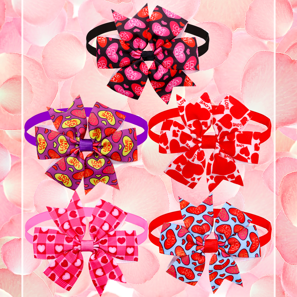 10PCS Dog Bowtie Valentine's Day Pet Supplies Dogs Accessories Small Dog Cat Bow Tie Collar Love Pink Gril Dogs Bowties Necktie