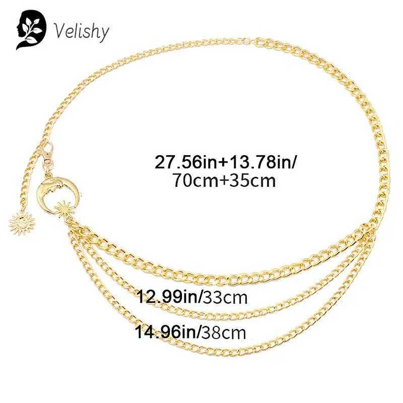 1Pc warm waist chain dress belt with moon star belt gold and silver womens clothing chain accessories X250410