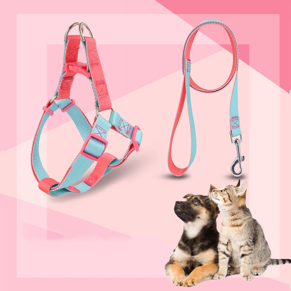 Macaron Dog Harness and Leash Set Vest Style Outdoor Dog Leash Adjustable Small and Medium Dog Harness and Leashes Pet Supplies